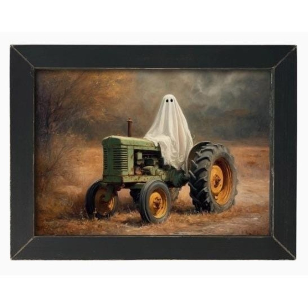 Ghost Green Tractor Framed Picture 14x18 Moody Autumn Harvest Farmhouse NEW